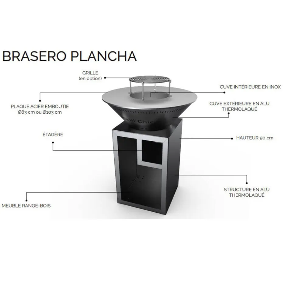Brasero Classique 103 x 90 cm ALU Double cuve - GRILL CHIC