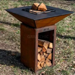 Brasero Cévenol Carré CORTEN Bois 74 x 74 x 90 cm - GRILL CHIC
