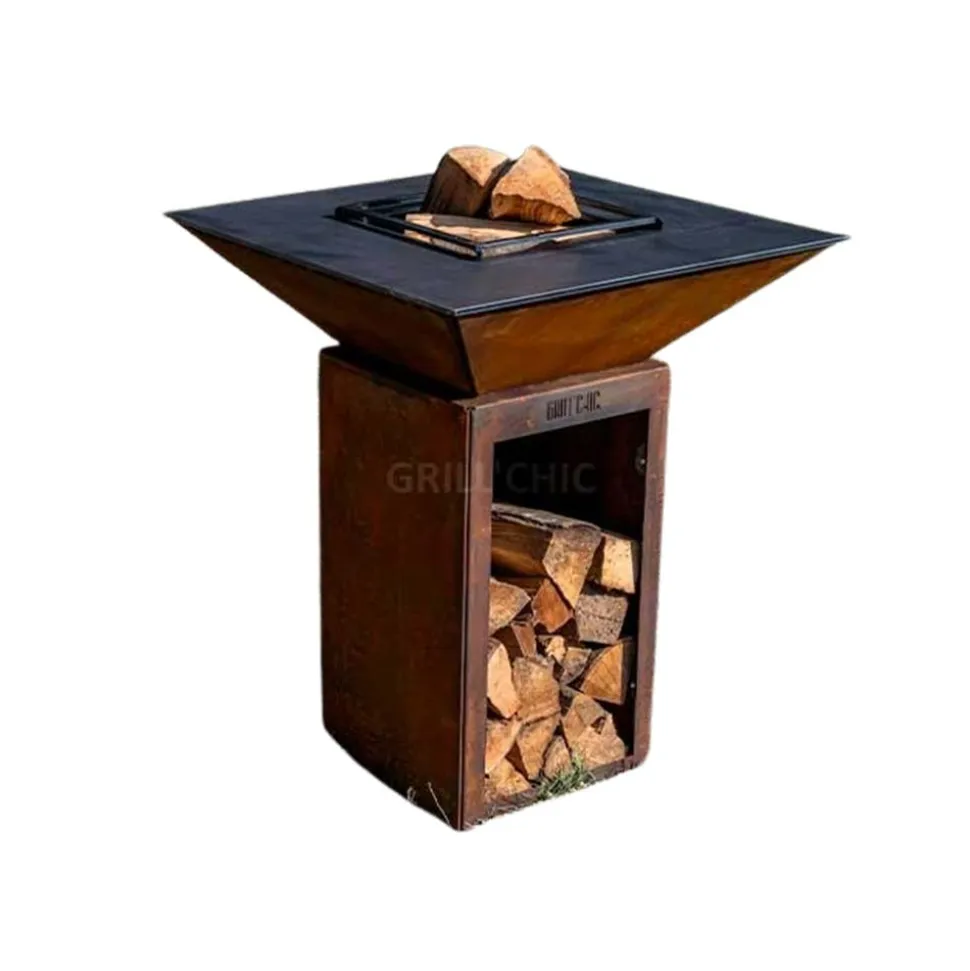 Brasero Cévenol Carré CORTEN Bois 74 x 74 x 90 cm - GRILL CHIC