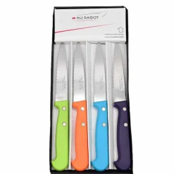 Coffret 4 Couteaux d'Office à lame crantée avec Manches Plastique de Couleur - Au Sabot