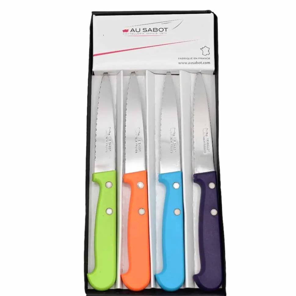 Coffret 4 Couteaux d'Office à lame crantée avec Manches Plastique de Couleur - Au Sabot