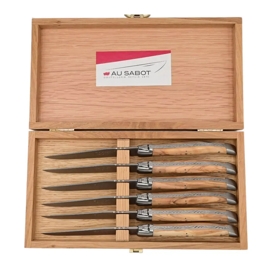 Coffret de 6 couteaux Laguiole Prestige manches en Olivier - Au Sabot
