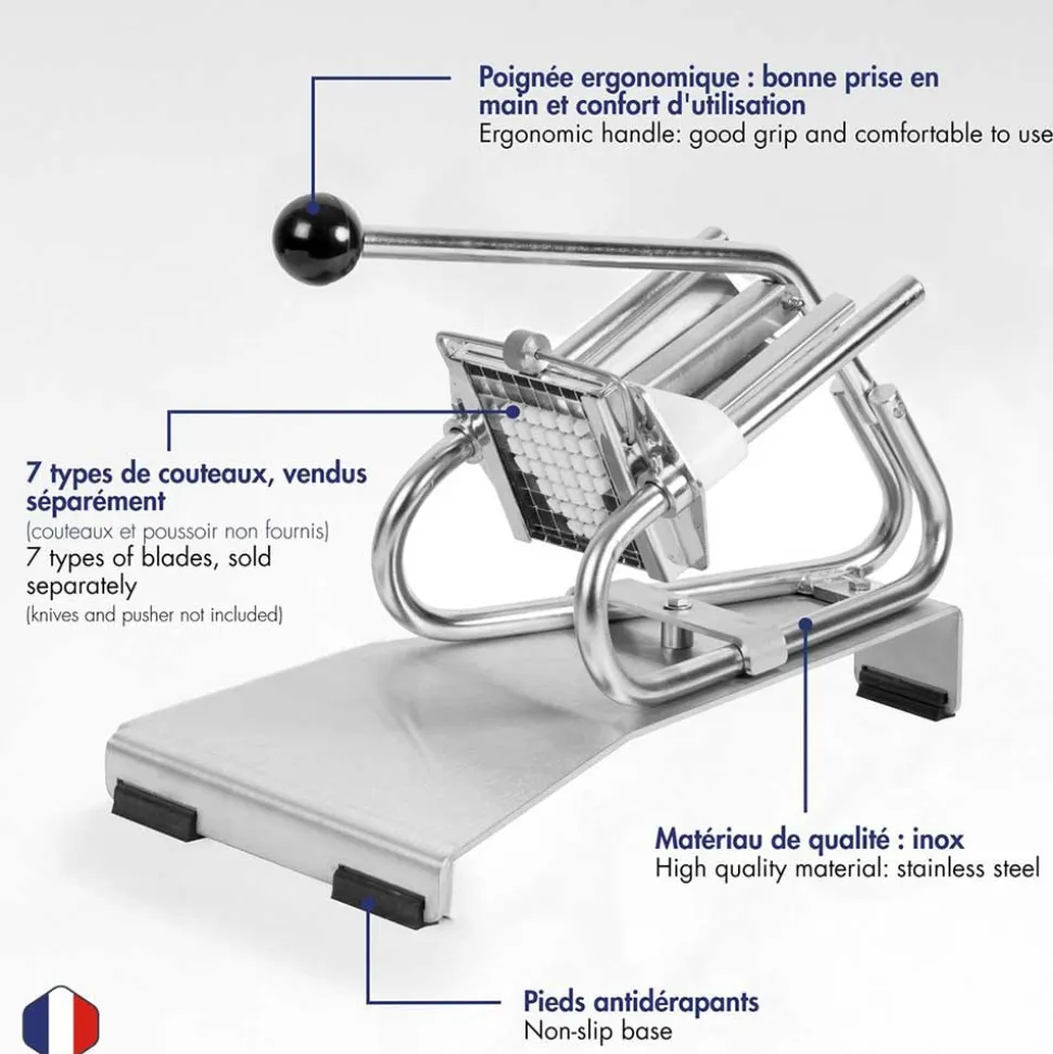 Coupe-Frites Professionnel inox - couteau inox + poussoir 13 mm - Louis Tellier