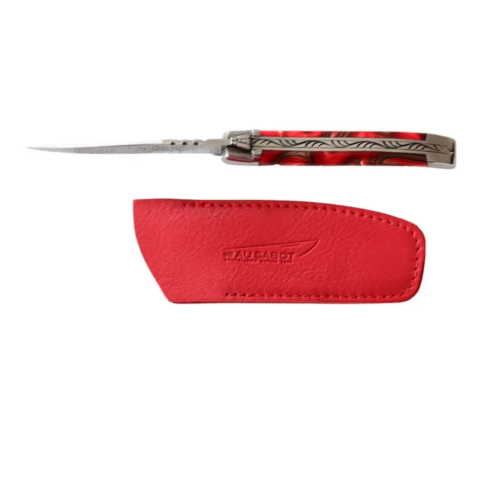 Couteau Pliant Laguiole avec Etui en Cuir Rouge OFFERT - Au Sabot