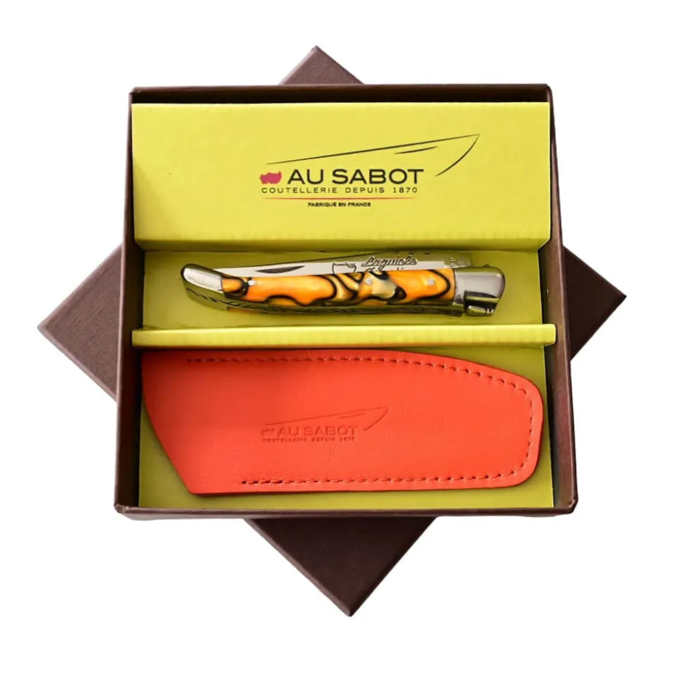 Couteau Pliant Laguiole avec Etui en Cuir Orange OFFERT - Au Sabot