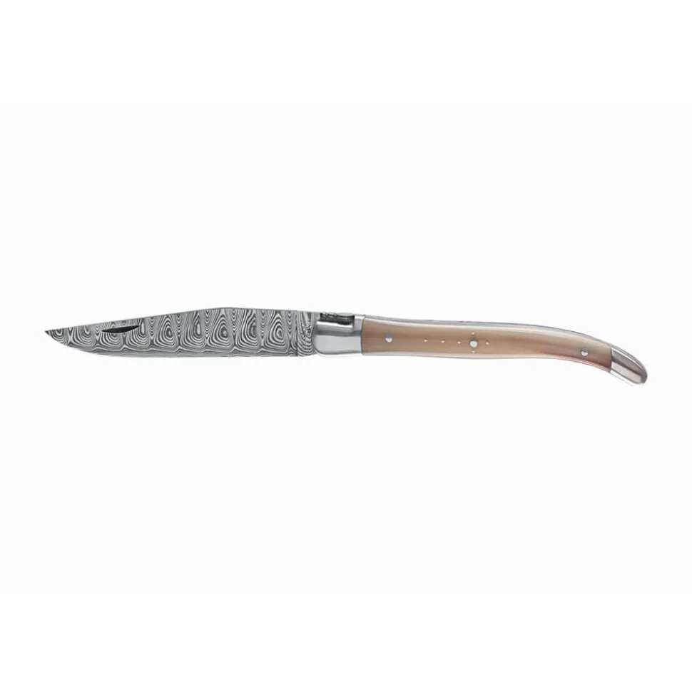 Couteau pliant Laguiole Prestige Lame Damas Manche Corne - Au Sabot