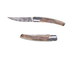 Couteau pliant Le Thiers Damas Croûte Mammouth avec Etui en cuir OFFERT - GOYON-CHAZEAU