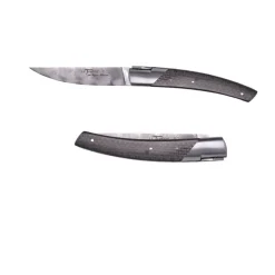 Couteau pliant Le Thiers Damas Fibre Carbone avec Etui en cuir OFFERT - GOYON-CHAZEAU