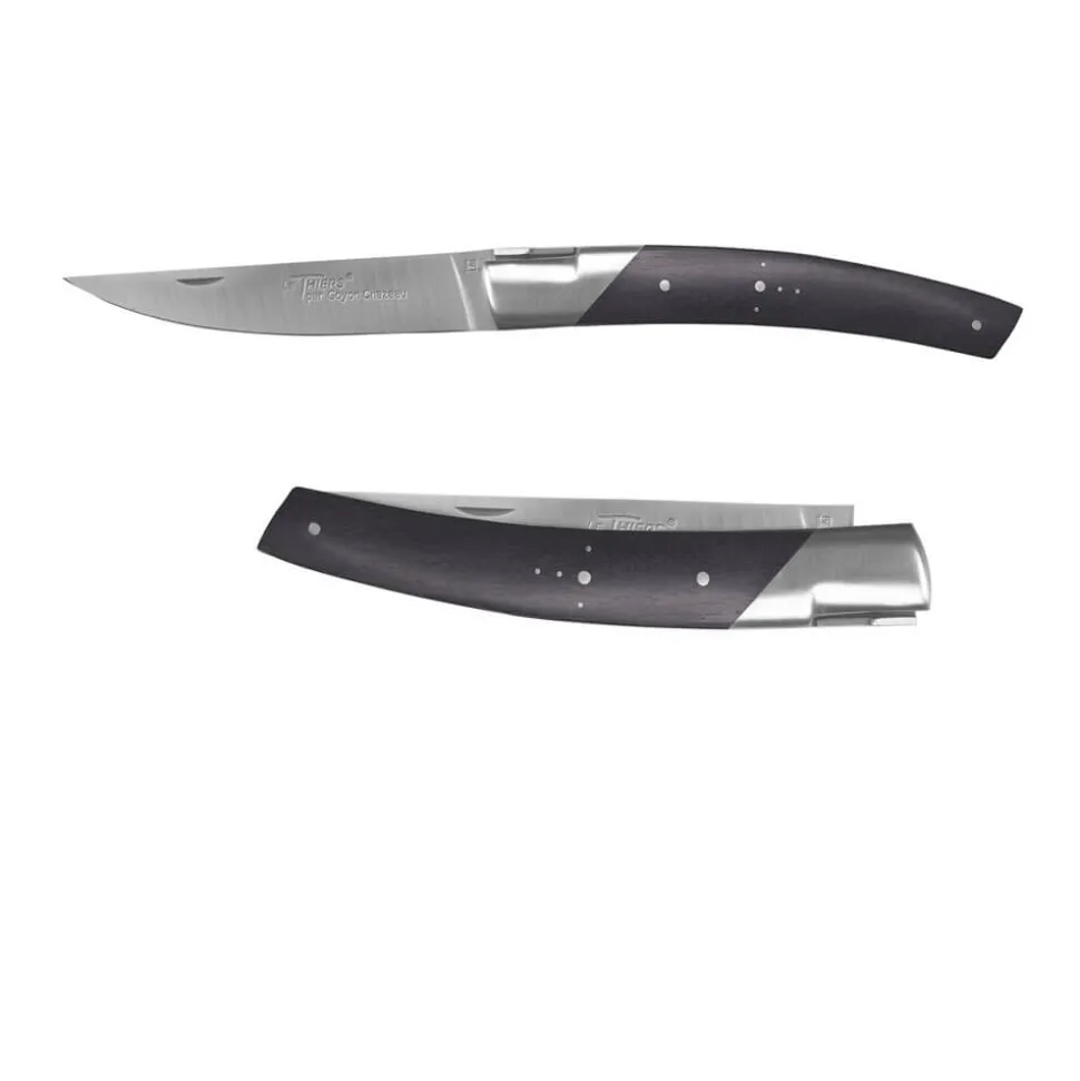 Couteau pliant Le Thiers Pirou 12cm Ebène avec Etui en cuir OFFERT - GOYON-CHAZEAU