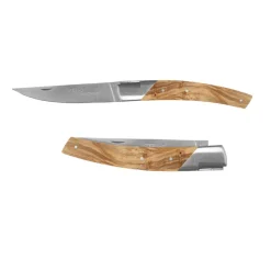 Couteau pliant Le Thiers Pirou 12cm Olivier avec Etui en cuir OFFERT - GOYON-CHAZEAU