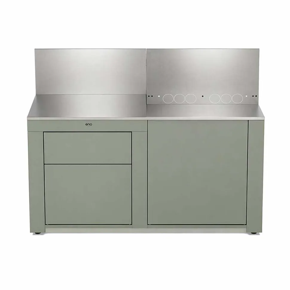Cuisine 2 Modules Tiroirs + Plancha Vert Sauge - ENO