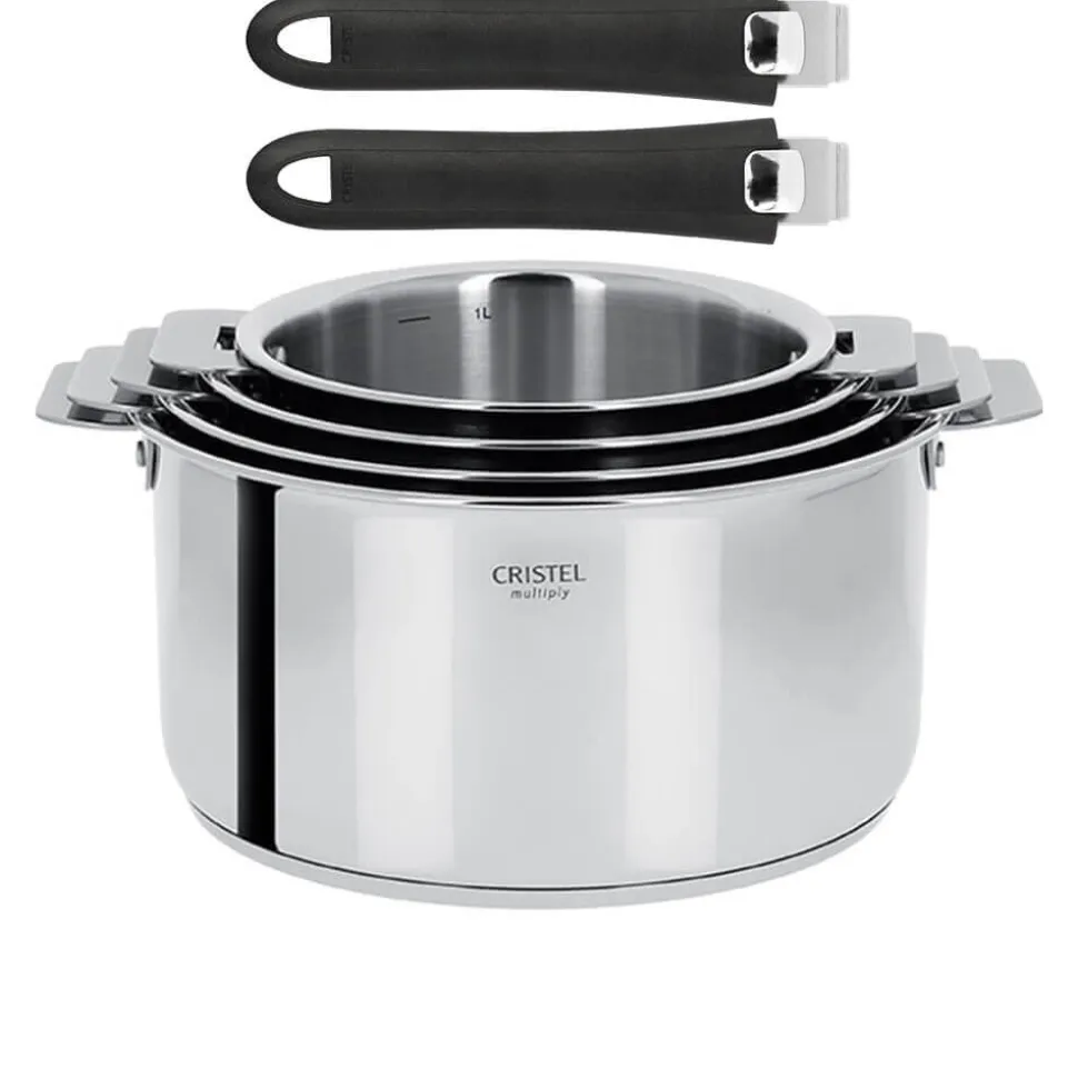 Ensemble de 4 Casseroles inox Casteline avec 2 poignées Mutine Noir INCLUSES - CRISTEL
