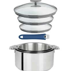 Lot 3 Casseroles inox Mutine avec Poignée et Couvercles - CRISTEL