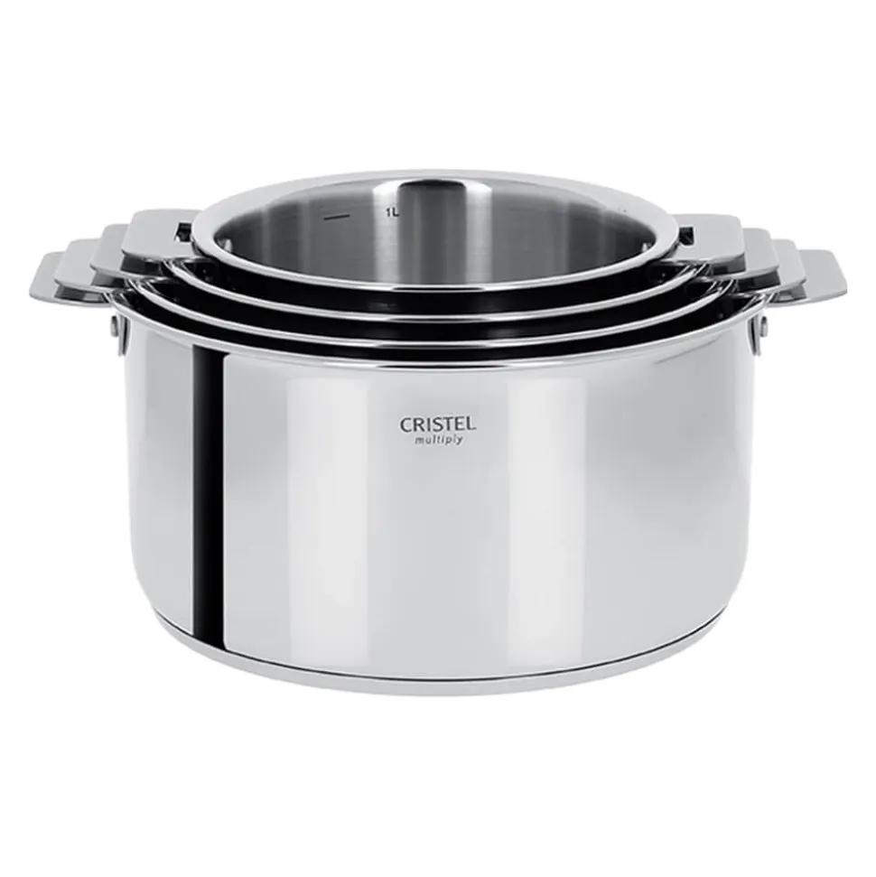 Lot de 4 Casseroles inox Casteline poignée amovible - CRISTEL