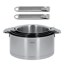 Lot de 4 casseroles inox STRATE + 2 poignées ZENITH amovibles OFFERTES - CRISTEL