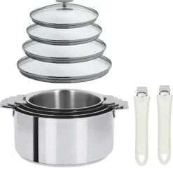 Lot de 4 Casseroles Mutine avec 2 poignées et 4 couvercles - CRISTEL