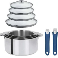 Lot de 4 Casseroles Mutine avec 2 poignées et 4 couvercles - CRISTEL