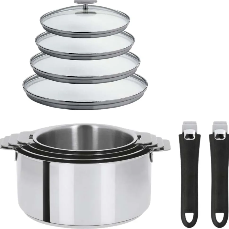 Lot de 4 Casseroles Mutine avec 2 poignées et 4 couvercles - CRISTEL