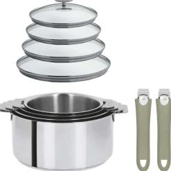 Lot de 4 Casseroles Mutine avec 2 poignées et 4 couvercles - CRISTEL