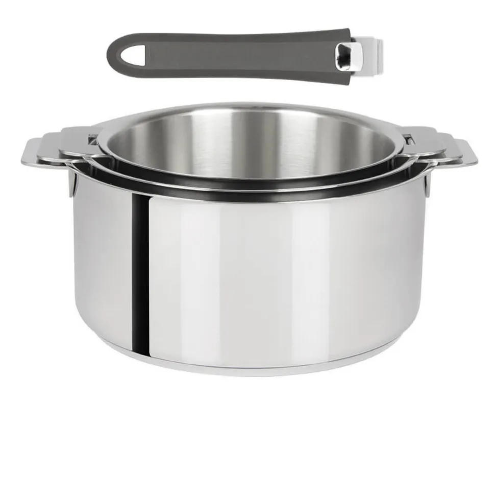 Lot de 3 Casseroles Mutine poignée amovible avec 1 poignée Mutine INCLUSE - CRISTEL