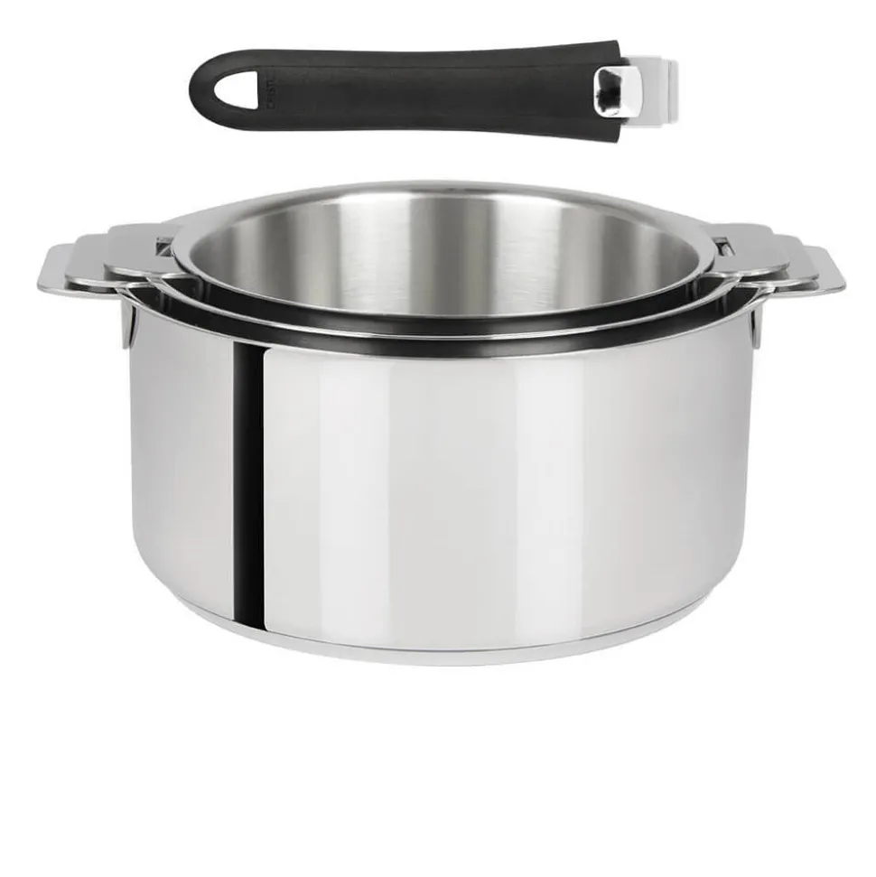 Lot de 3 Casseroles Mutine poignée amovible avec 1 poignée Mutine INCLUSE - CRISTEL