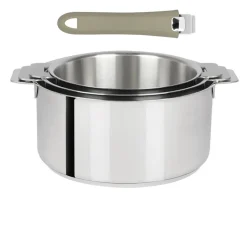 Lot de 3 Casseroles Mutine poignée amovible avec 1 poignée Mutine INCLUSE - CRISTEL