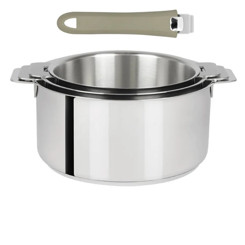 Lot de 3 Casseroles Mutine poignée amovible avec 1 poignée Mutine INCLUSE - CRISTEL