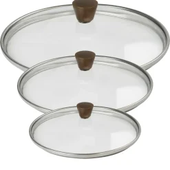 Lot de 3 couvercles en verre bombé bouton cuivré - CRISTEL