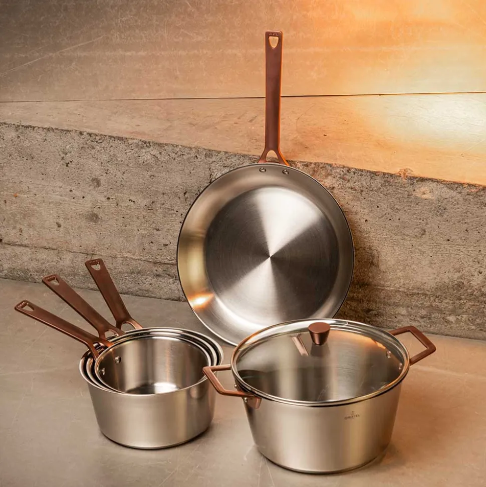 Lot de 3 couvercles en verre bombé bouton cuivré - CRISTEL