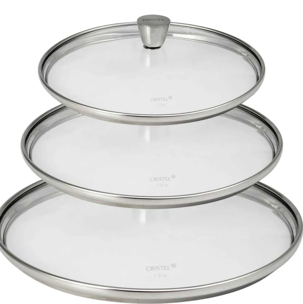Lot de 3 Couvercles verre bombé bouton inox 1826 - CRISTEL