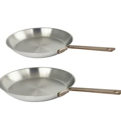 Lot de 2 Poêles Inox Brossé Poignée Cuivrée - CRISTEL
