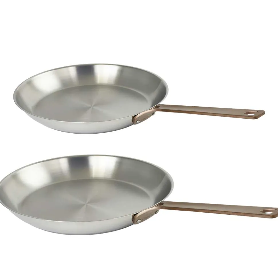 Lot de 2 Poêles Inox Brossé Poignée Cuivrée - CRISTEL