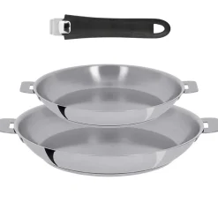 Lot de 2 Poêles inox Mutine poignée amovible OFFERTE - CRISTEL