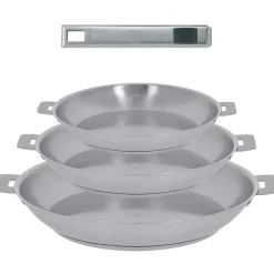 Lot de 3 Poêles inox STRATE avec poignée OFFERTE - CRISTEL