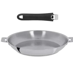 Lot Poêle inox Mutine avec 1 poignée amovible - CRISTEL