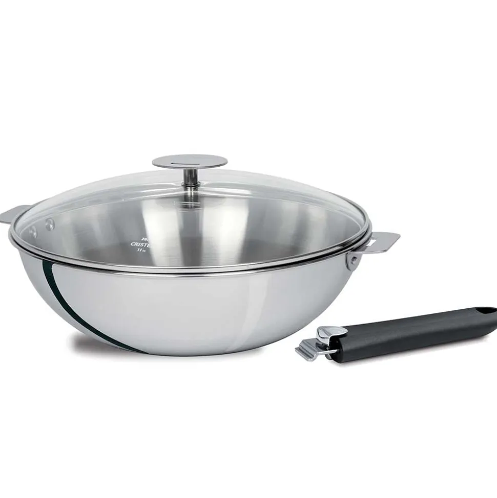 Lot Wok Casteline 28 cm amovible avec poignée noire et couvercle - CRISTEL