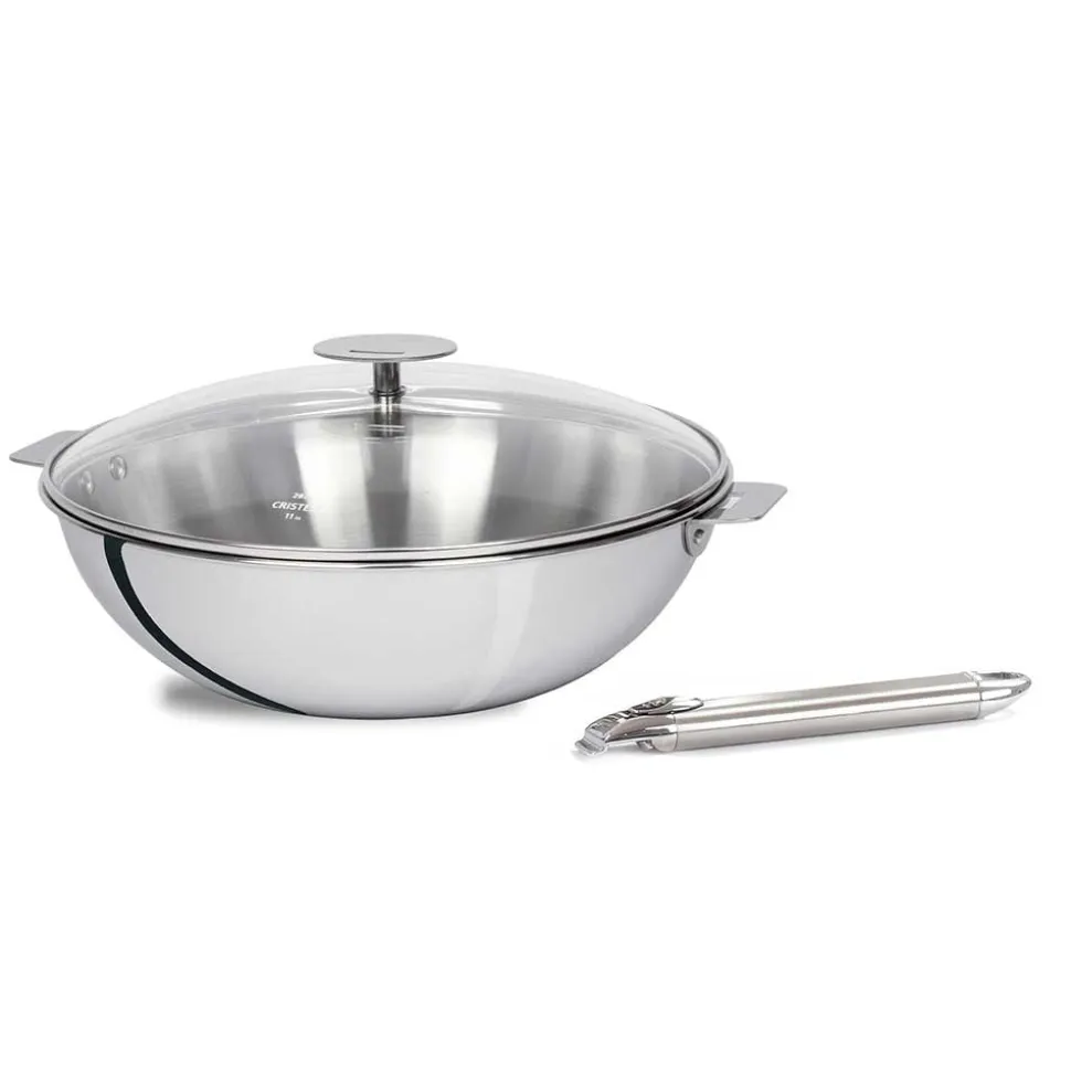 Lot Wok Casteline 28 cm amovible avec poignée inox et couvercle - CRISTEL