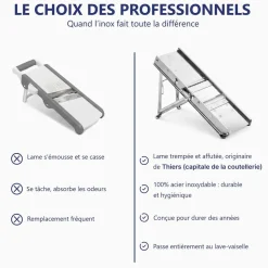 Mandoline Inox Professionnelle avec Chariot 3 & 10 mm - Louis Tellier