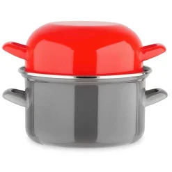 Marmite à moules grise et couvercle rouge - BAUMALU