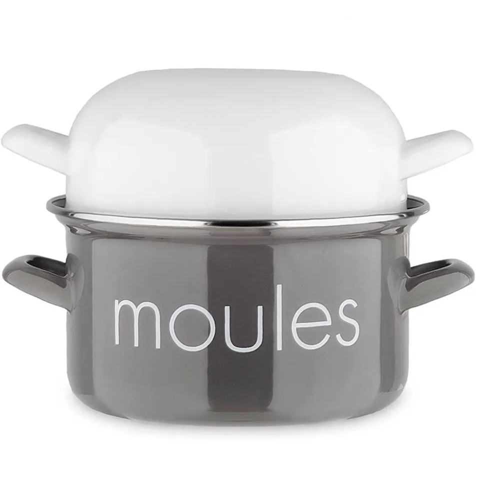 Marmite à moules grise et couvercle blanc - BAUMALU