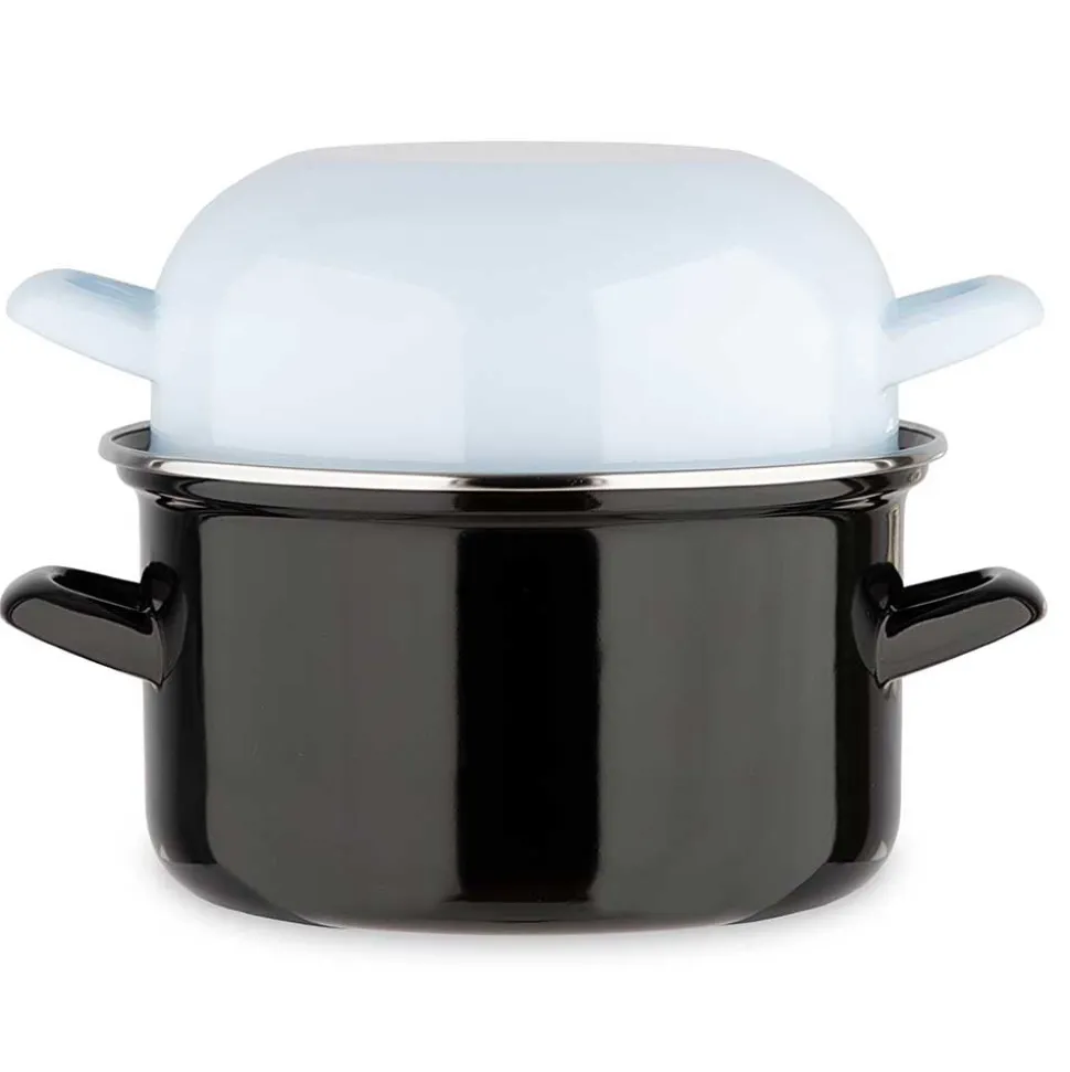 Marmite à moules noire et couvercle bleu - BAUMALU
