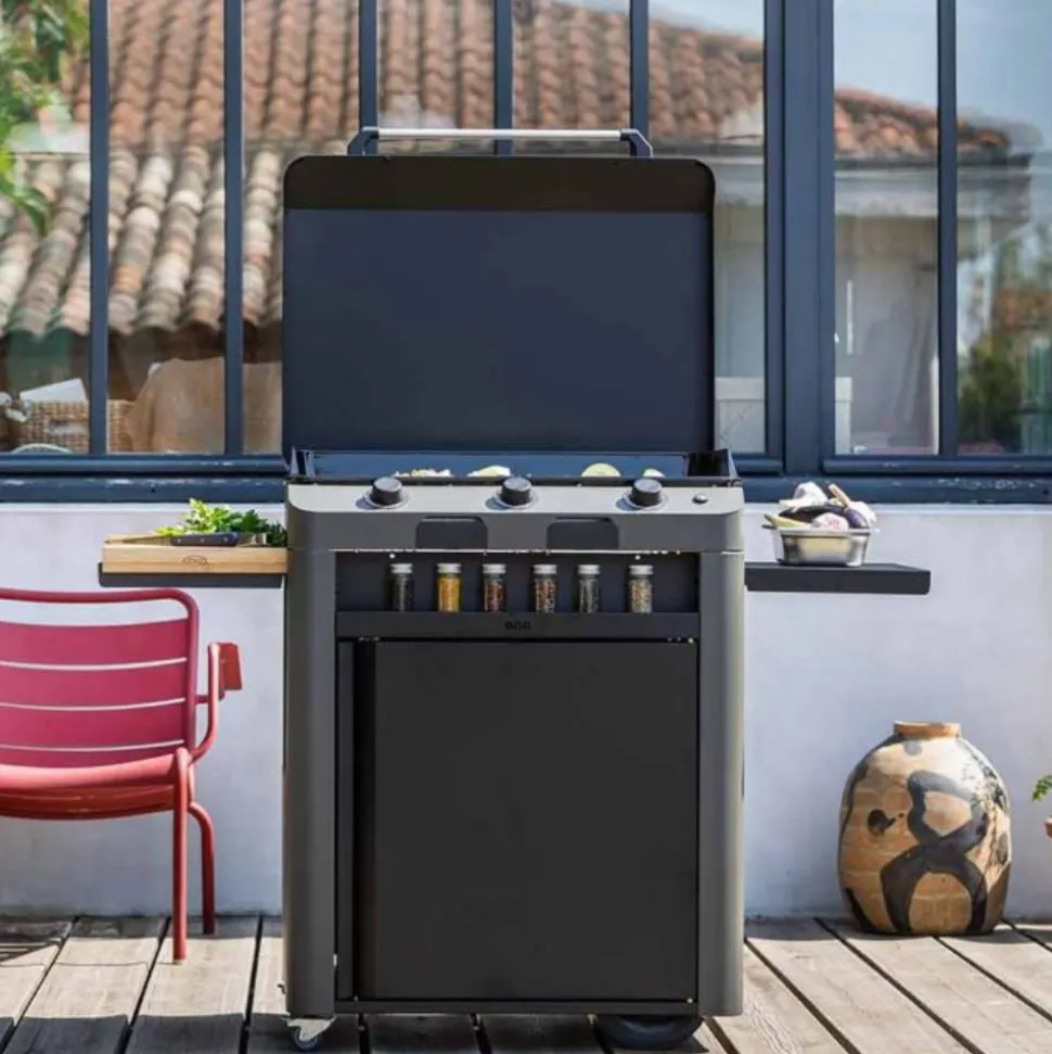 Plancha Gaz Fusion 75 sur Chariot Acier Gris Cargo - ENO