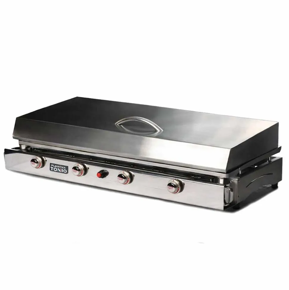 Plancha gaz inox LAGOA 4 feux Avec Couvercle - PLANCHA TONIO