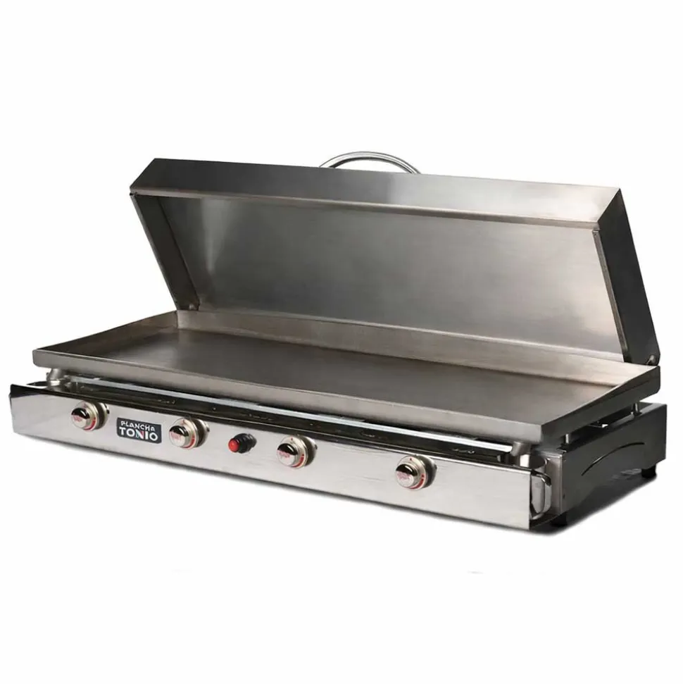 Plancha gaz inox LAGOA 4 feux Avec Couvercle - PLANCHA TONIO