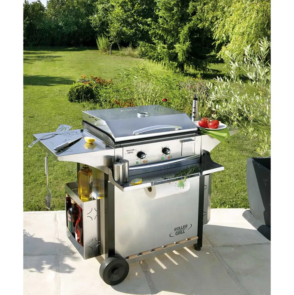 Plancha électrique inox 60 avec chariot et accessoires - ROLLER GRILL